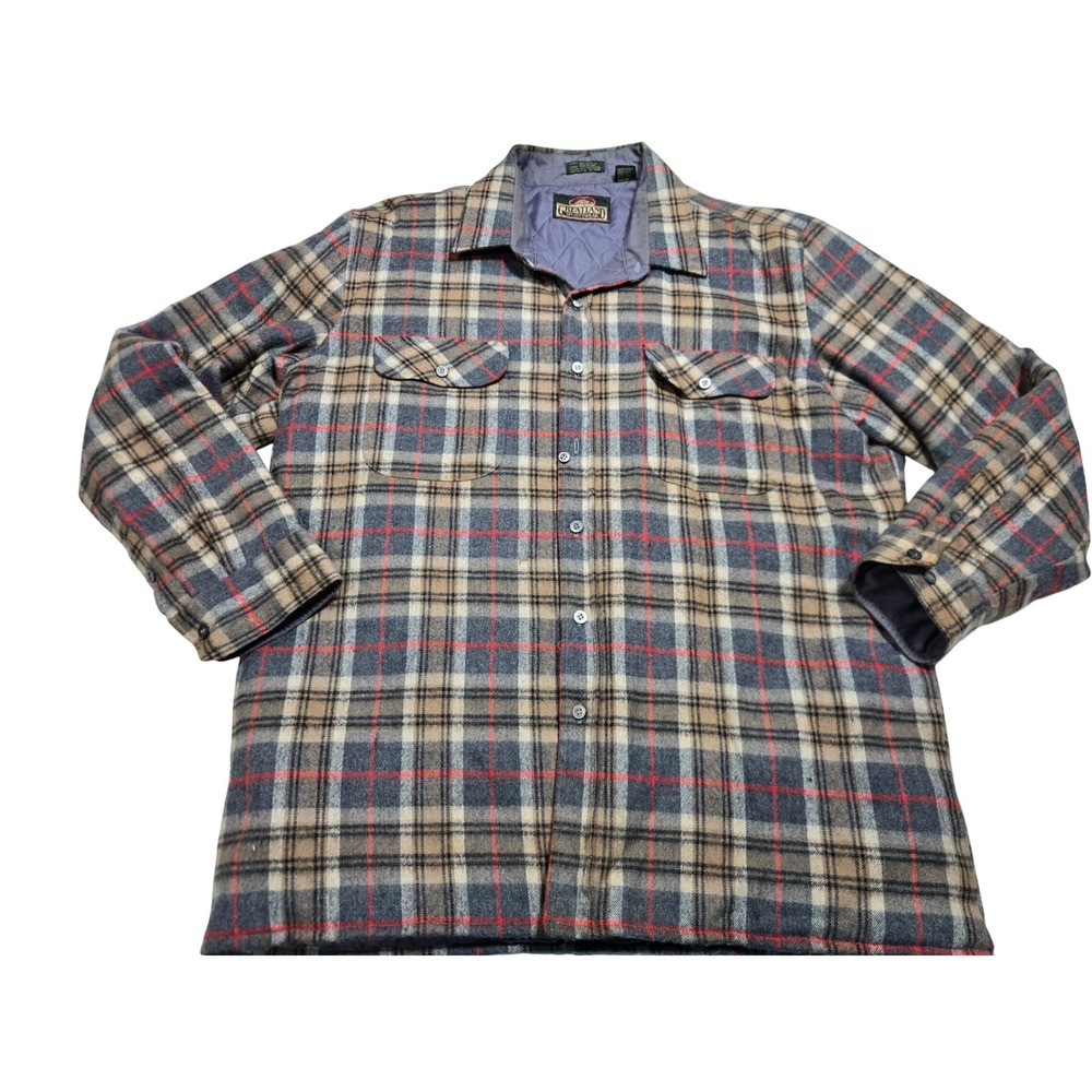 Greatland‎ Sportswear Plaid Flannel Shirt Jacket Mens XL Wool Blend Quilt Lined